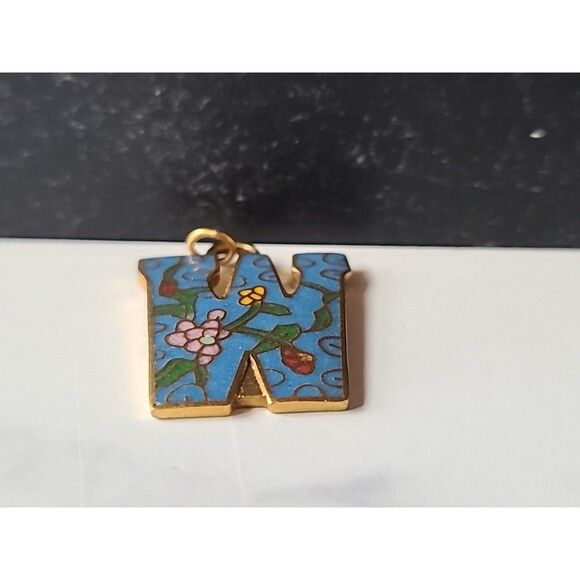 Cloisonne Floral Letter W Shaped Pendant Vintage - Picture 6 of 10